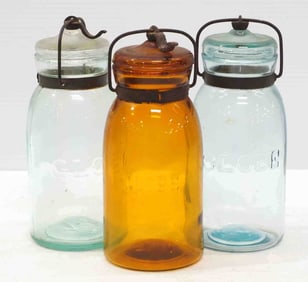 (3) Globe glass 1-quart canning jars