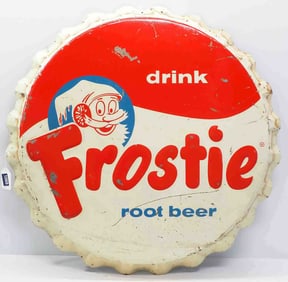 Drink Frostie Root Beer bottle cap sign