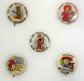 (5) Buster Brown Shoes pinbacks