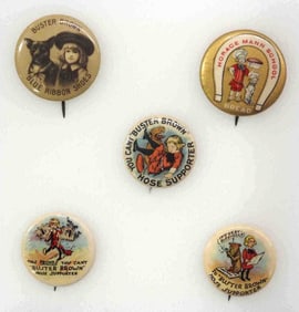 (5) Buster Brown Shoes pinbacks