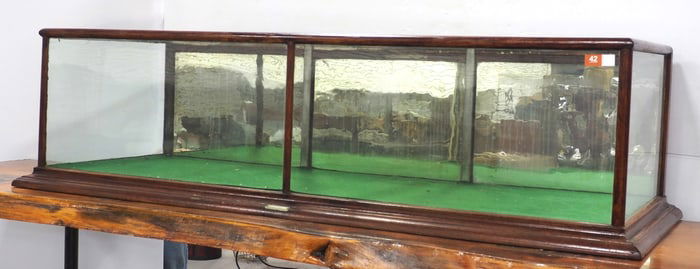 Wood framed glass countertop showcase