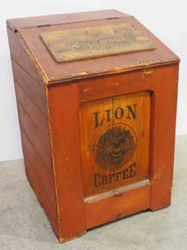 Lion Coffee wooden country store coffee bin