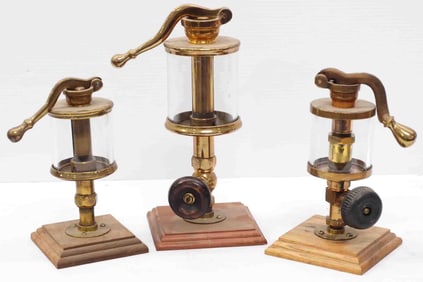 (3) Brass & glass pump oilers