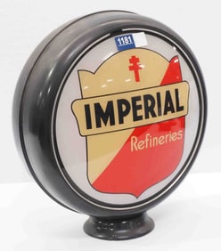 Imperial Refineries gas globe with metal frame