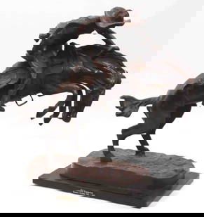 "Bronco Buster" bronze statue: "Bronco Buster" bronze statue by Frederic Remington, 20"L x 19"H * * This lot will be delivered to the UPS Store for professional packing and shipping