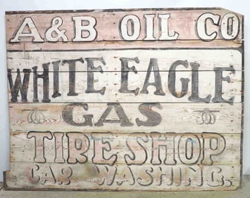 White Eagle gas station building advertisement