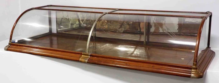 Wood & nickel curved front countertop showcase