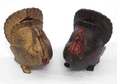 (2) Cast iron turkey banks