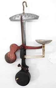 Unusual hanging cast iron & tin egg scale