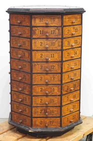 Wooden, rotating, octagon 80-drawer bolt bin