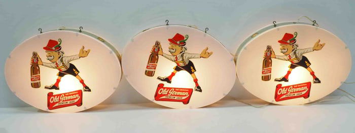 (3) NOS lighted Old German Premium Lager signs