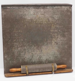 Tin & wood rolling pin and board
