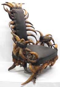 Custom horn chair with leather seat and back