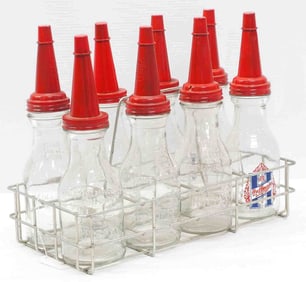 (8) Huffman oil bottles with carrier