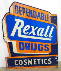Dependable Rexall Drugs, Cosmetics die-cut sign