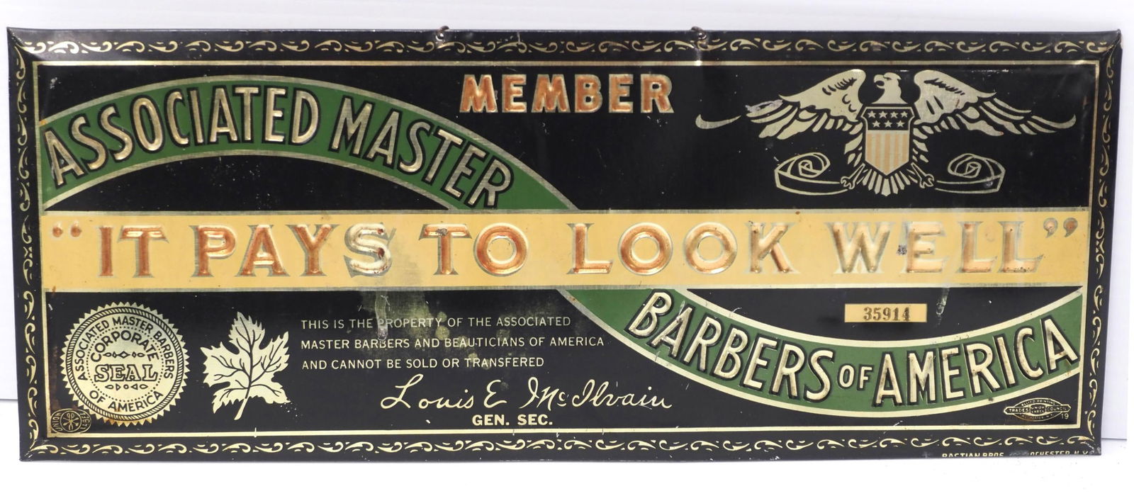 Associated Master Barbers of America sign (1 of 2)