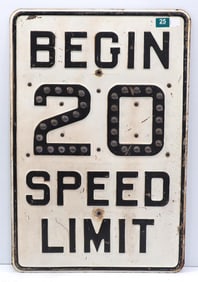 Begin 20 Speed Limit sign