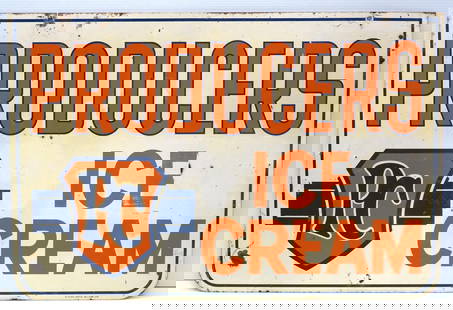 Producers Ice Cream sign: 36"x24" DST Producers Ice Cream sign, marked M-H Co. Phila, 1159, 575 - 1 side Fair, 1 side Rough