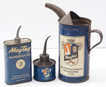 (3) Maytag oil cans, various sizes