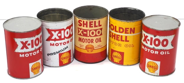 (5) Shell Motor Oil 1-quart tins