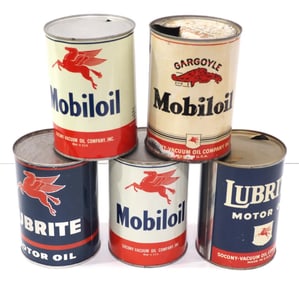 (5) Mobil 1-quart Motor Oil cans