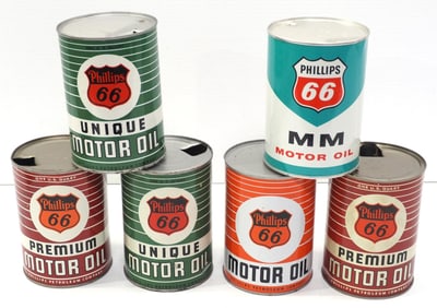 (6) Phillips 66 1-quart Motor Oil cans