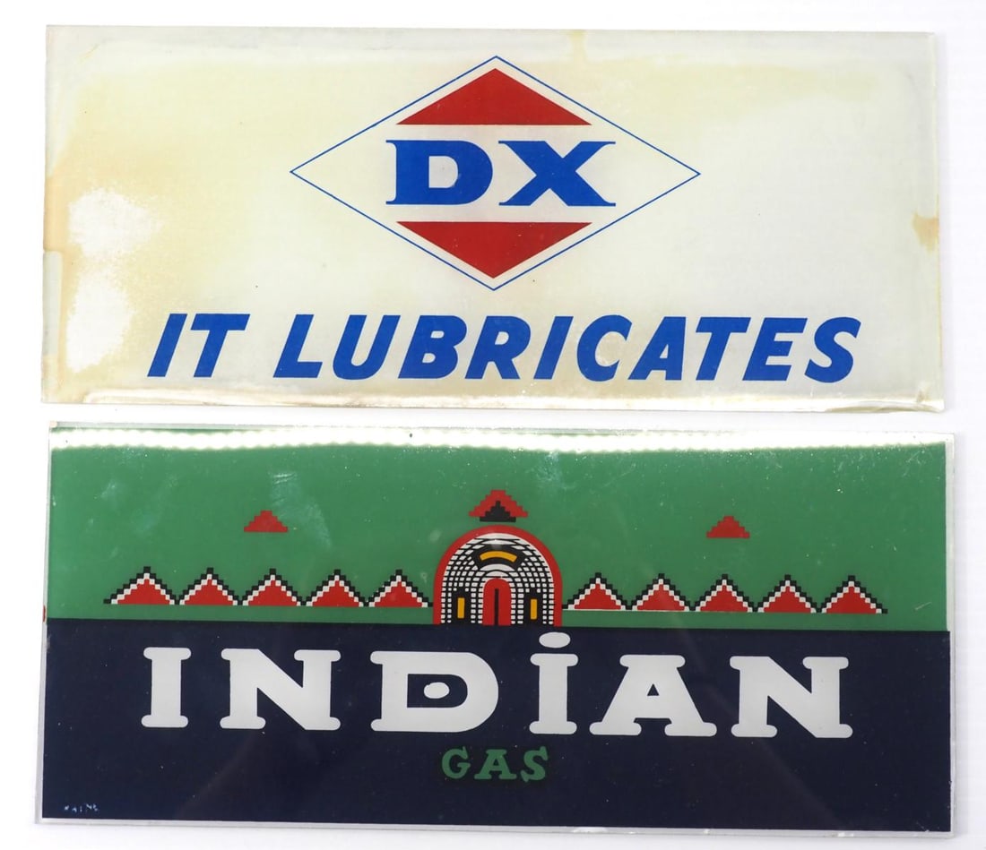 (2) Glass gas pump plates: (2) 10.75"x4.75" glass gas pump plates: DX / Indian Gas