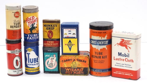 (10) Small automobile repair kit tins