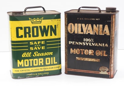 Crown Motor Oil & Oilvania Motor Oil tins