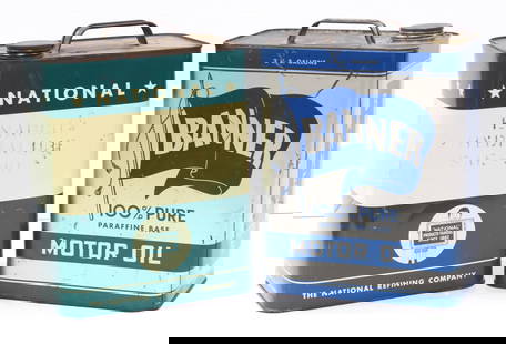National EN-AR-CO & Banner Motor Oil tins: National EN-AR-CO & Banner Motor Oil 2-gallon tins - empty