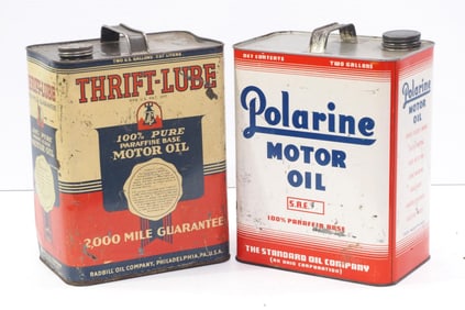 Polarine Motor Oil & Thrift Lube Motor Oil tins