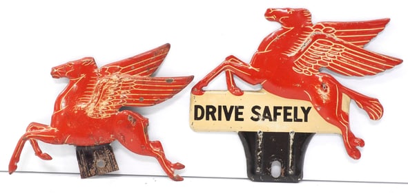 (2) Tin Pegasus license plate toppers
