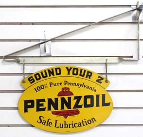 Sound Your Z Pennzoil sign & wall-mount hanger