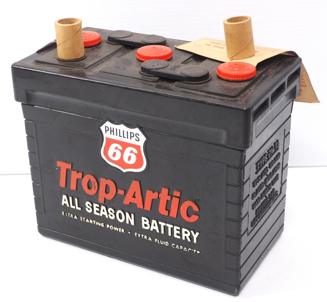 NOS Phillips 66 Trop-Artic All Season Battery: NOS Phillips 66 Trop-Artic All Season Battery, circa 1960's * * NO shipping options available for this item, must be picked up in Shipshewana, IN!