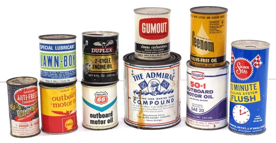 (10) Small petroleum product tins