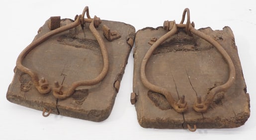 (2) Wood & cast iron horse muck shoes