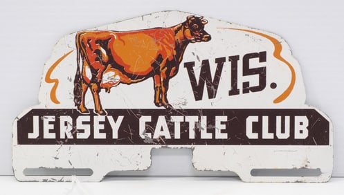 Wisconsin Jersey Cattle Club tin license plate topper