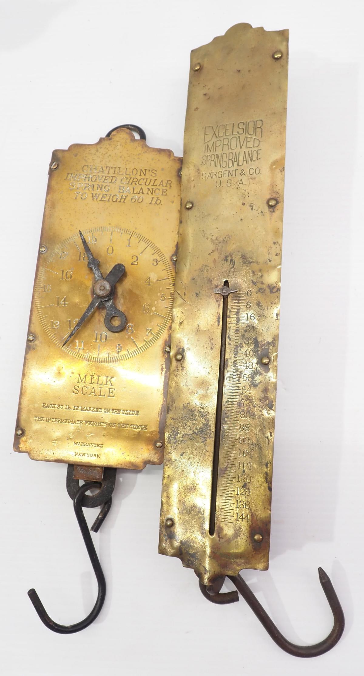 (2) Brass & cast iron hanging spring scales: Chatillon's Milk Scale / Excelsior (1 of 2)