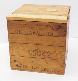 DeLaval table-top cream separator, NOS in original wooden shipping crate with shipping tag! WOW!