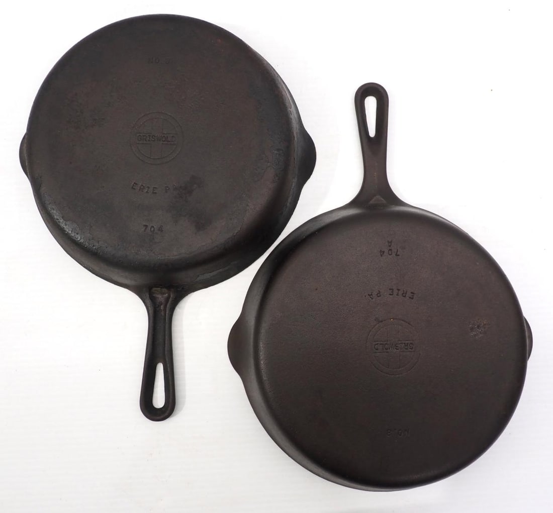 (2) Griswold No.8 cast iron skillets with small block logo (1 of 2)