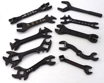 (10) Cast iron wrenches including Iron King, Planet Jr, Wood, Fordson, S.D. & Coe & more