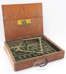Salesman sample Hotchkiss steel harrow in original wooden box with label, box measures 19"x16"