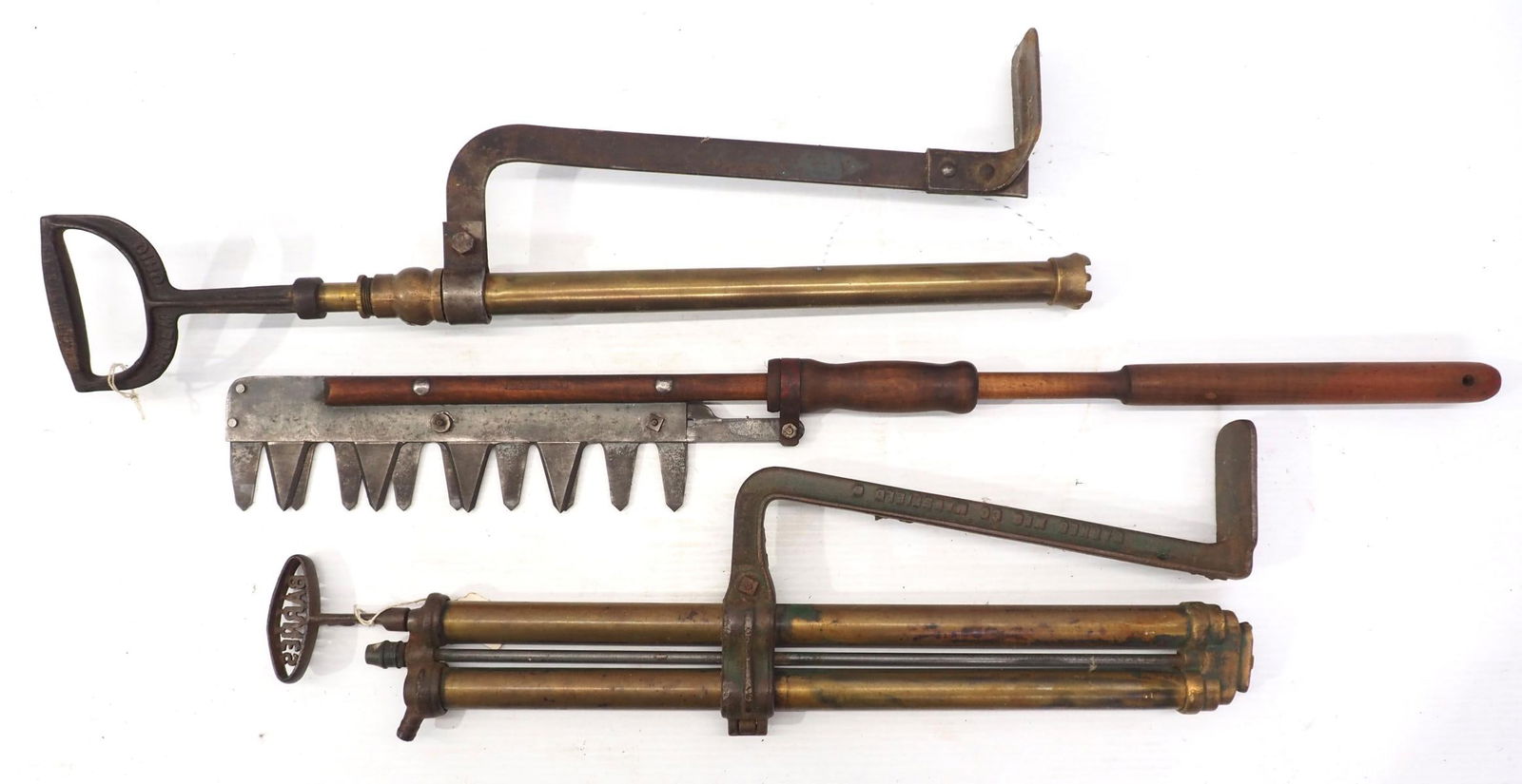 Barnes & Demming brass & cast iron pumps / early primitive hedge trimmer (1 of 1)