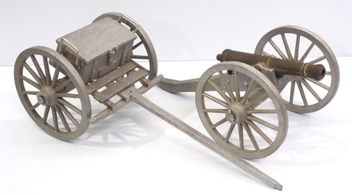 Matching model cannon on cart and artillery cart, 7"dia. wheels, all metal
