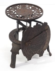 Turnbill's Novelty Scale, small cast iron with ornate details, dated 1877, 7.5"H