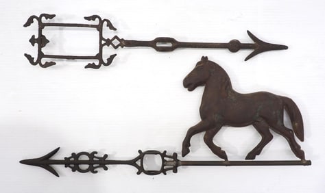 (2) Weathervanes: circus horse, 22"L / arrow missing glass, 19.5"L
