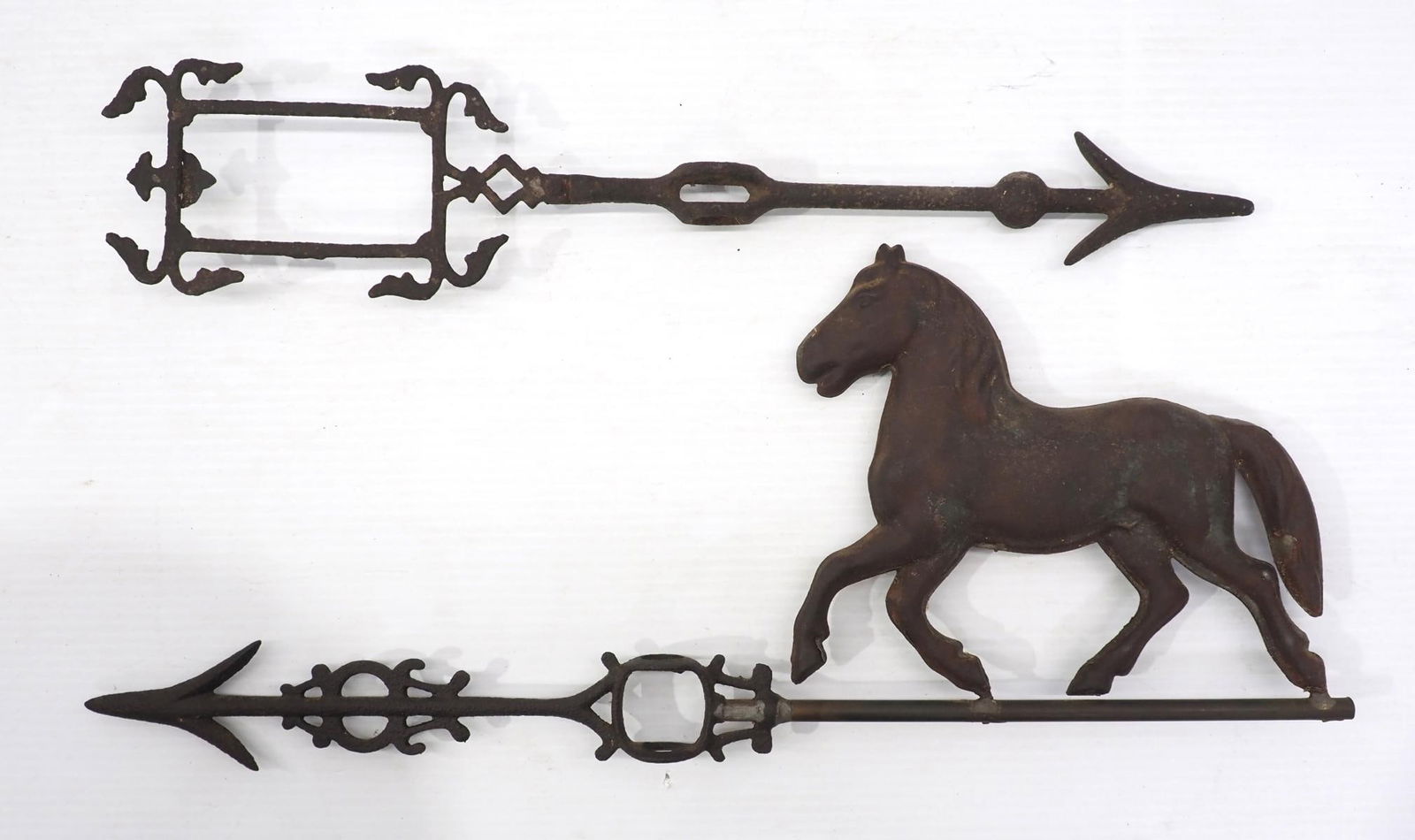 (2) Weathervanes: circus horse, 22"L / arrow missing glass, 19.5"L (1 of 2)
