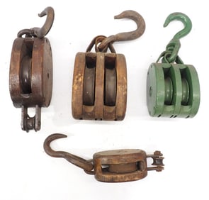 (4) Wooden pulleys