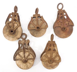 (5) Pulleys with wooden wheels, one is Star