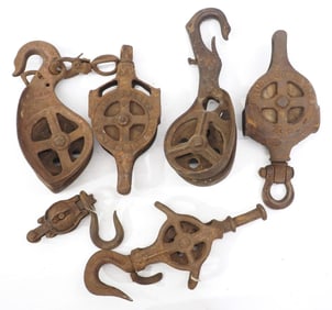(6) Iron pulleys including (2) Ney & a Louden